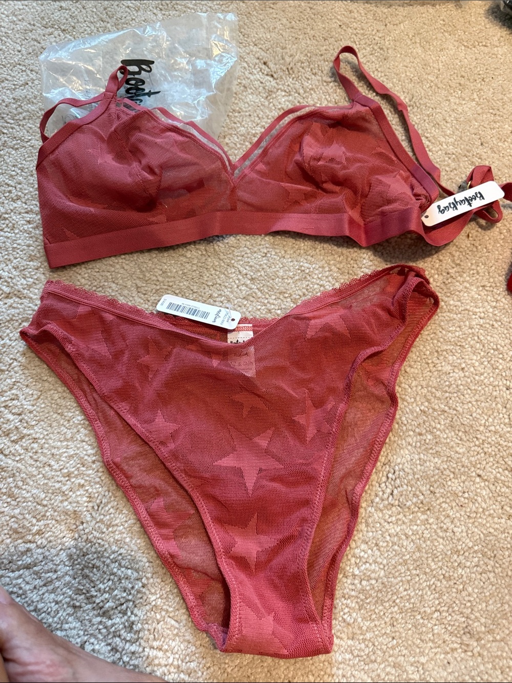 Bootaybag star, sheer pantie bra, set medium bonus red bikini Pa tie NWT